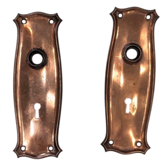 (2) Antique Victorian Copper Plated Keyhole Escutcheons, Door Backplates - Picture 2 of 13